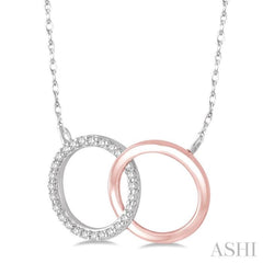 1/6 ctw Round Cut Diamond Circle n Circle Pendant in 10K White and Rose Gold with Chain