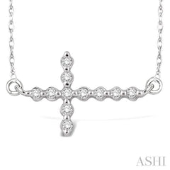 1/10 ctw Round Cut Sideway Cross Pendant in 10K White Gold with Chain