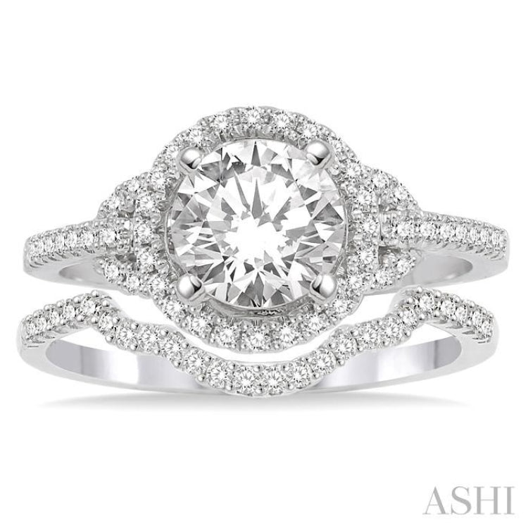 1/2 ctw Diamond Wedding Set with 3/8 ctw Round Cut Engagement Ring and 1/20 ctw Wedding Band in 14K White Gold