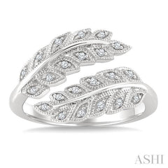 1/10 Ctw Round Cut Diamond Leaf Ring in Sterling Silver