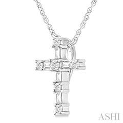1/20 ctw Round Cut Diamond Cross Pendant in 10K White Gold with Chain