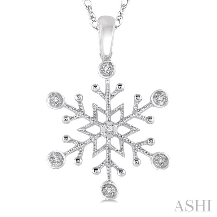 1/50 ctw Snowflake Motif Round Cut Diamond Pendant With Link Chain in 10K White Gold