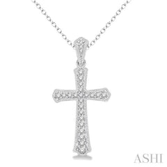 1/6 ctw Cross Charm Round Cut Diamond Pendant With Link Chain in 10K White Gold