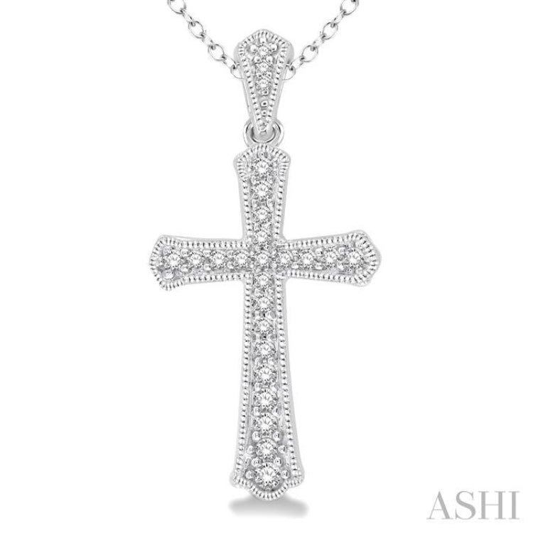 1/6 ctw Cross Charm Round Cut Diamond Pendant With Link Chain in 10K White Gold