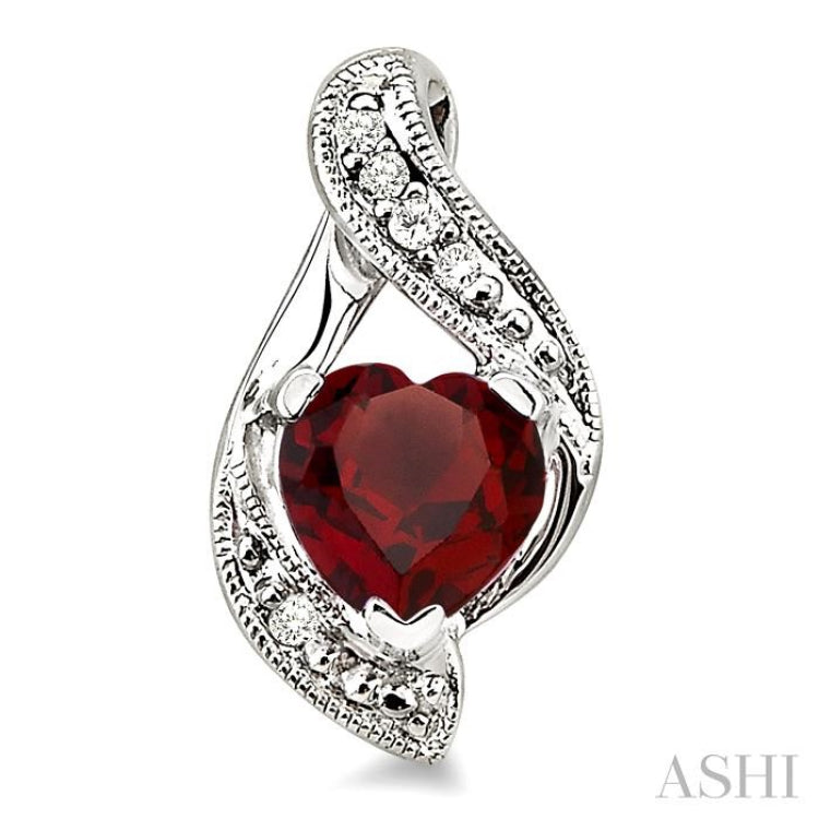 6x6 MM Heart Shape Garnet and 1/20 Ctw Single Cut Diamond Earrings in Sterling Silver