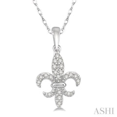 1/10 ctw Fleur De Lis Round Cut Diamond Pendant in 10K White Gold with chain