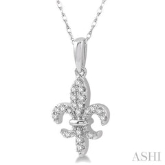 1/10 ctw Fleur De Lis Round Cut Diamond Pendant in 10K White Gold with chain