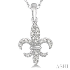1/10 ctw Fleur De Lis Round Cut Diamond Pendant in 10K White Gold with chain