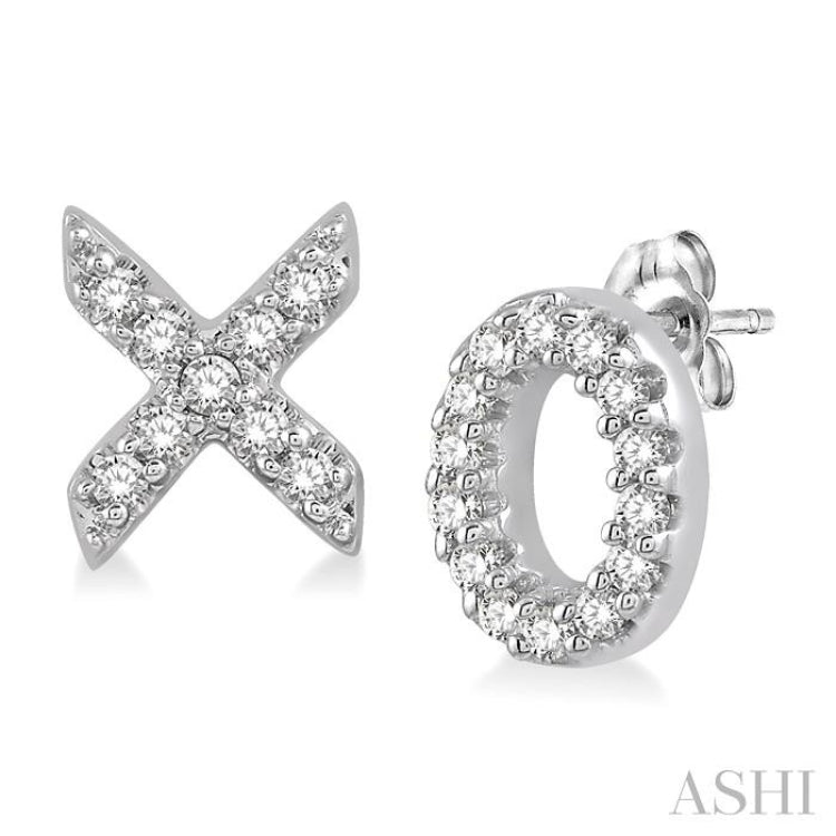 1/10 ctw Naughts & Crosses Petite Round Cut Diamond Earrings in 10K White Gold