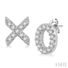 1/10 ctw Naughts & Crosses Petite Round Cut Diamond Earrings in 10K White Gold