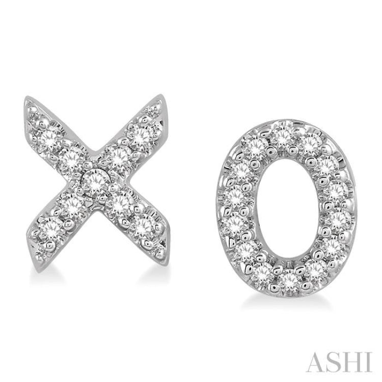 1/10 ctw Naughts & Crosses Petite Round Cut Diamond Earrings in 10K White Gold