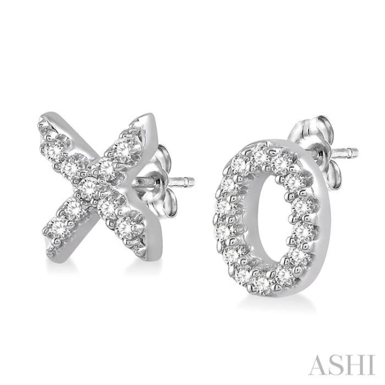 1/10 ctw Naughts & Crosses Petite Round Cut Diamond Earrings in 10K White Gold