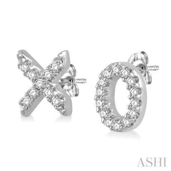1/10 ctw Naughts & Crosses Petite Round Cut Diamond Earrings in 10K White Gold