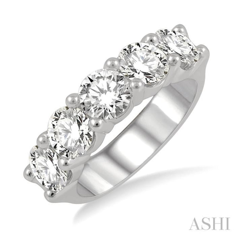 3 Ctw 5 Stone Round Cut Diamond Wedding Band in 14K White Gold