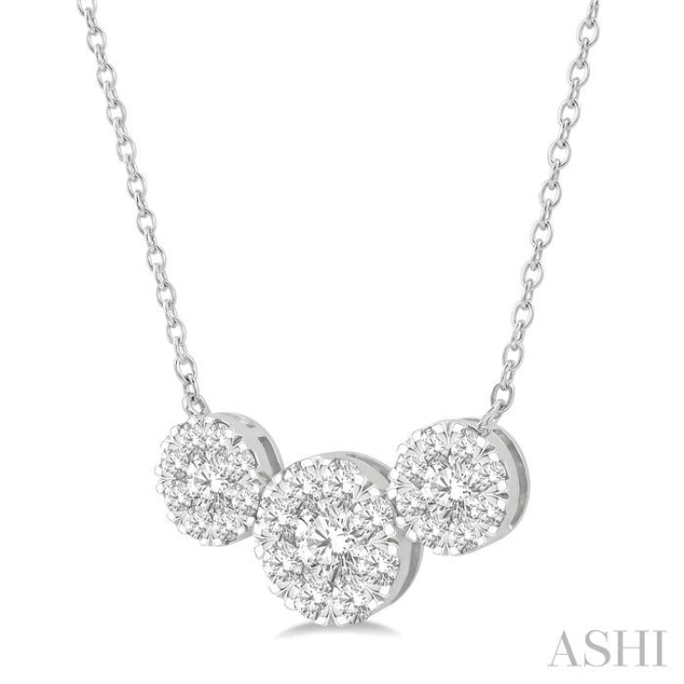 2 ctw 3-Stone Lovebright Round Cut Diamond Necklace in 14K White Gold