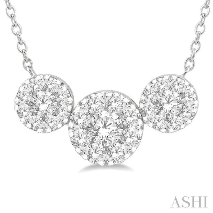 2 ctw 3-Stone Lovebright Round Cut Diamond Necklace in 14K White Gold