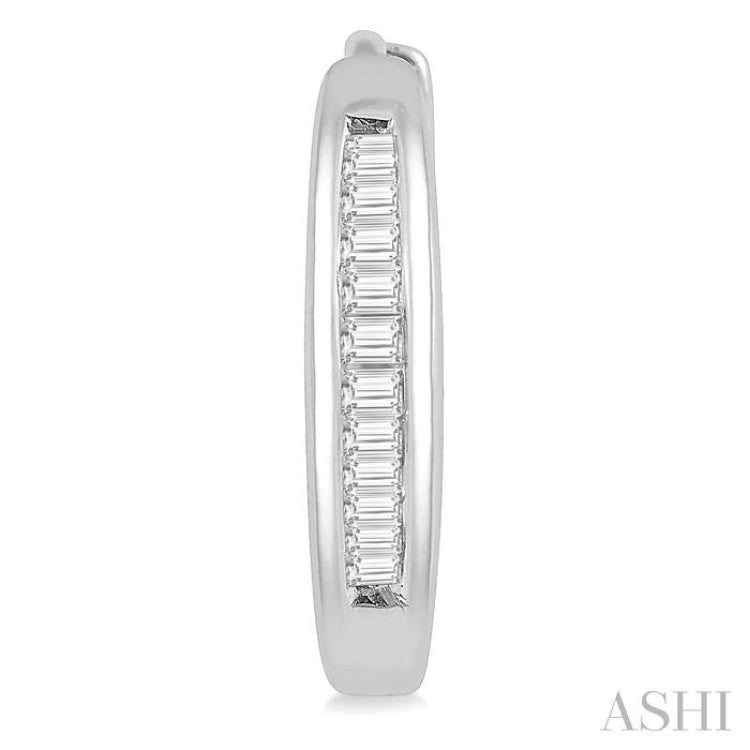 1/10 ctw Inlay Petite Baguette Diamond Huggie Earrings in 10K White Gold