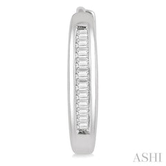 1/10 ctw Inlay Petite Baguette Diamond Huggie Earrings in 10K White Gold
