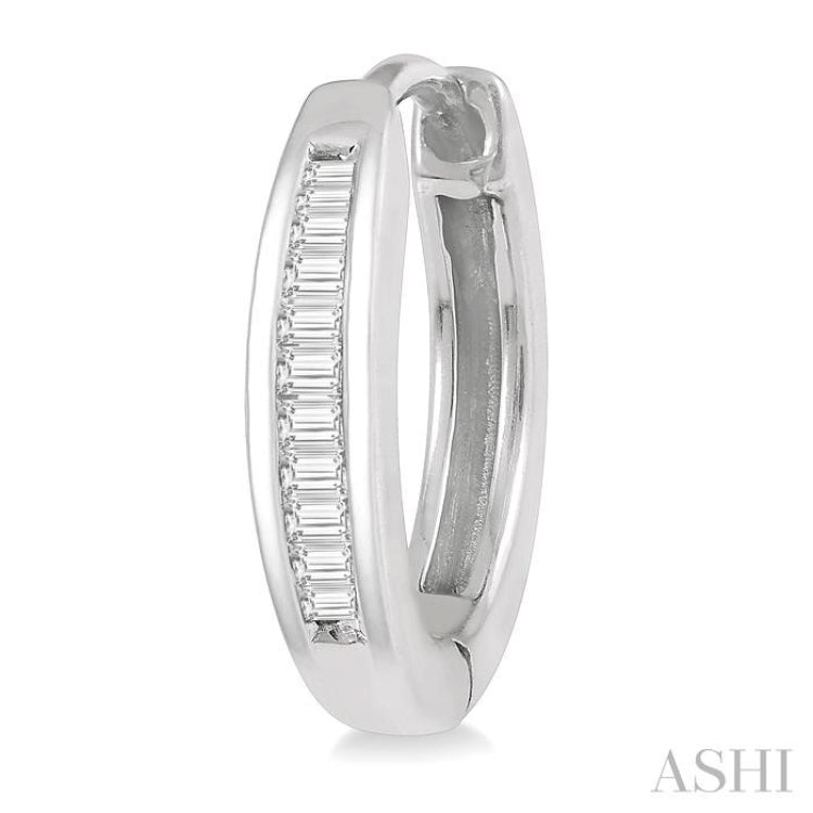 1/10 ctw Inlay Petite Baguette Diamond Huggie Earrings in 10K White Gold