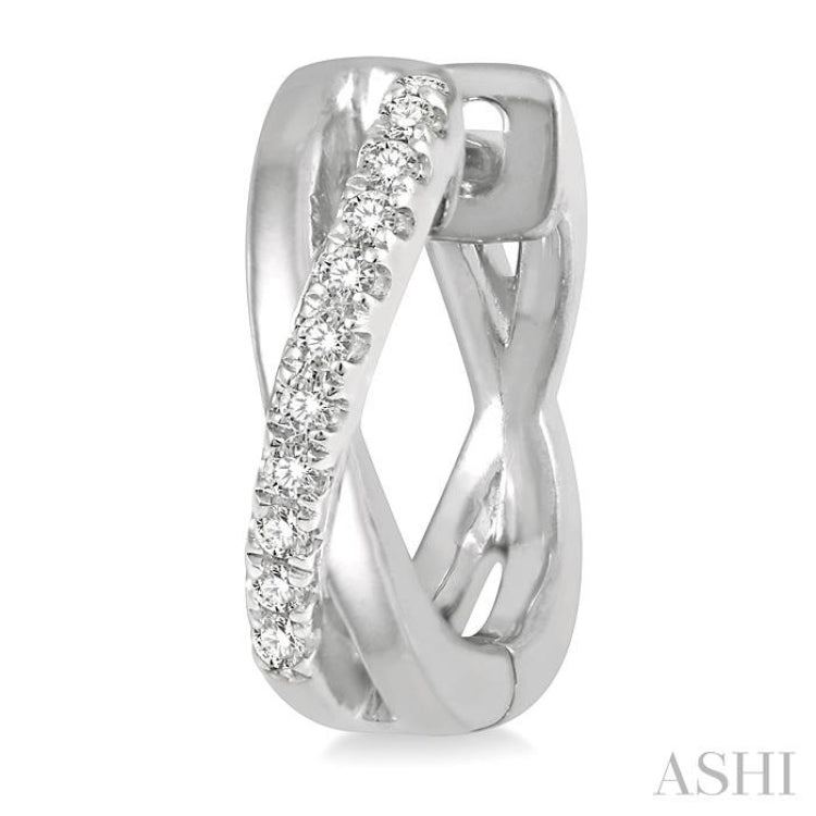 1/10 ctw Split Intersecting Arms Round Cut Diamond Huggie Petite Earrings in 10K White Gold