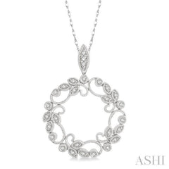 1/5 ctw Lattice Paisley Round Cut Diamond Circle Pendant With Chain in 10K White Gold