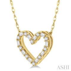 1/4 ctw Heart Charm Baguette and Round Cut Diamond Pendant in 14K Yellow Gold