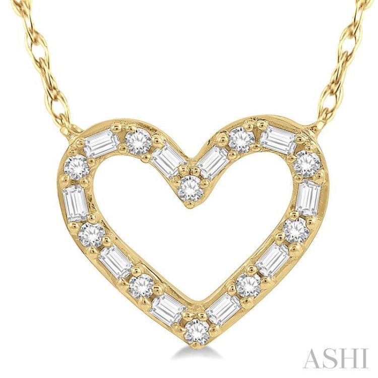 1/4 ctw Heart Charm Baguette and Round Cut Diamond Pendant in 14K Yellow Gold