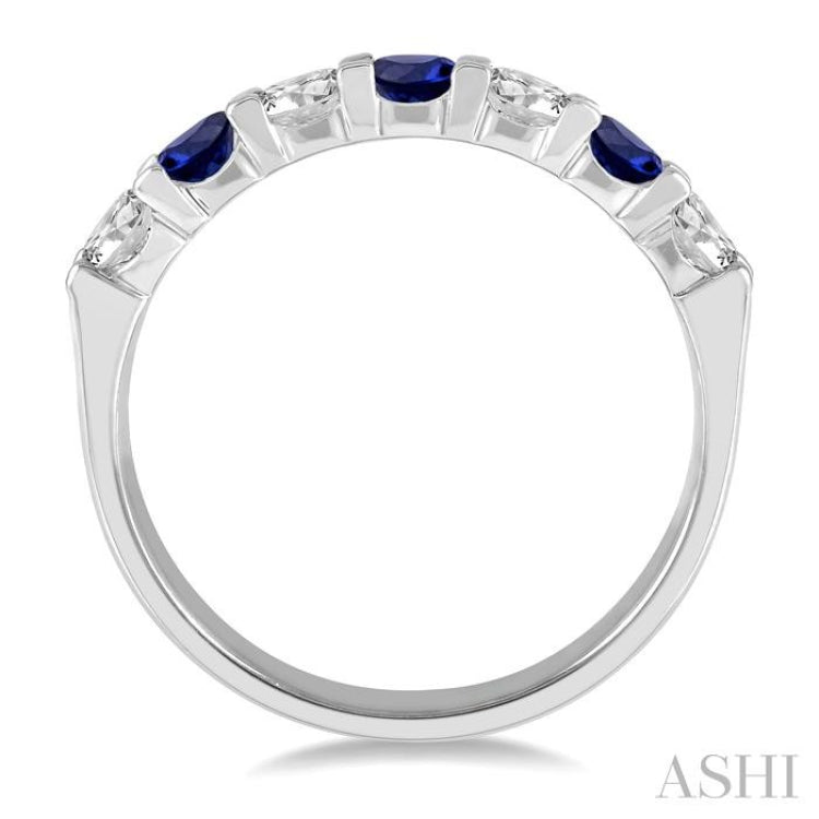 3.3 MM Sapphire and 1/2 ctw Round Cut Diamond Precious Wedding Band in 14K White Gold