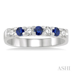 3 MM Sapphire and 3/8 ctw Round Cut Diamond Precious Wedding Band in 14K White Gold