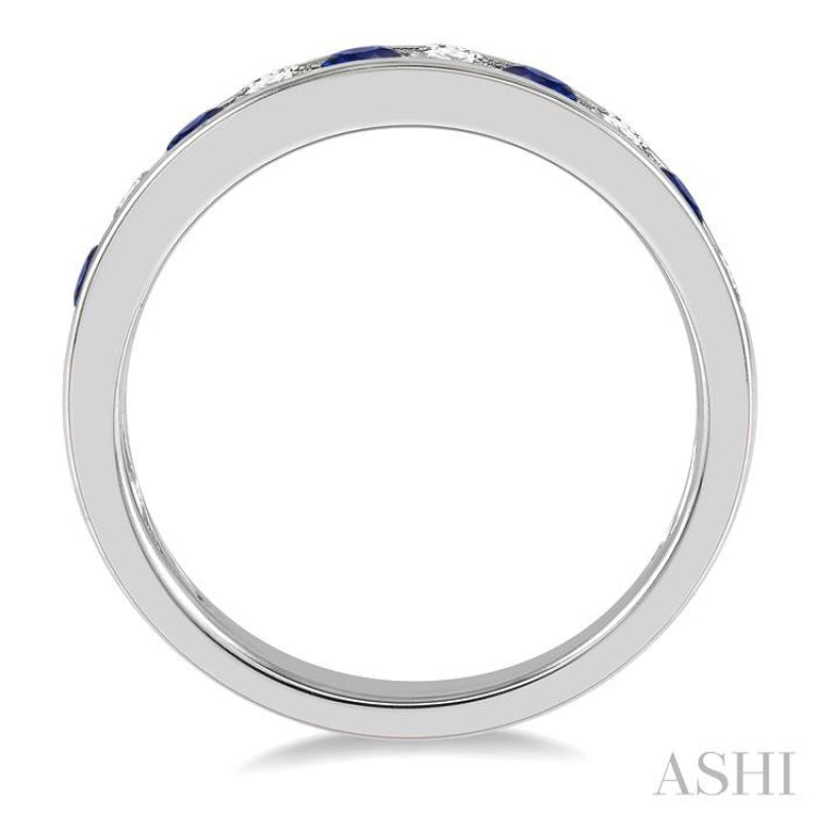 2.6 MM Sapphire and 3/8 ctw Round Cut Diamond Precious Wedding Band in 14K White Gold