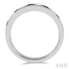 2.6 MM Sapphire and 3/8 ctw Round Cut Diamond Precious Wedding Band in 14K White Gold
