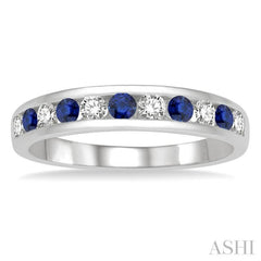 2.3 MM Sapphire and 1/4 ctw Round Cut Diamond Precious Wedding Band in 14K White Gold
