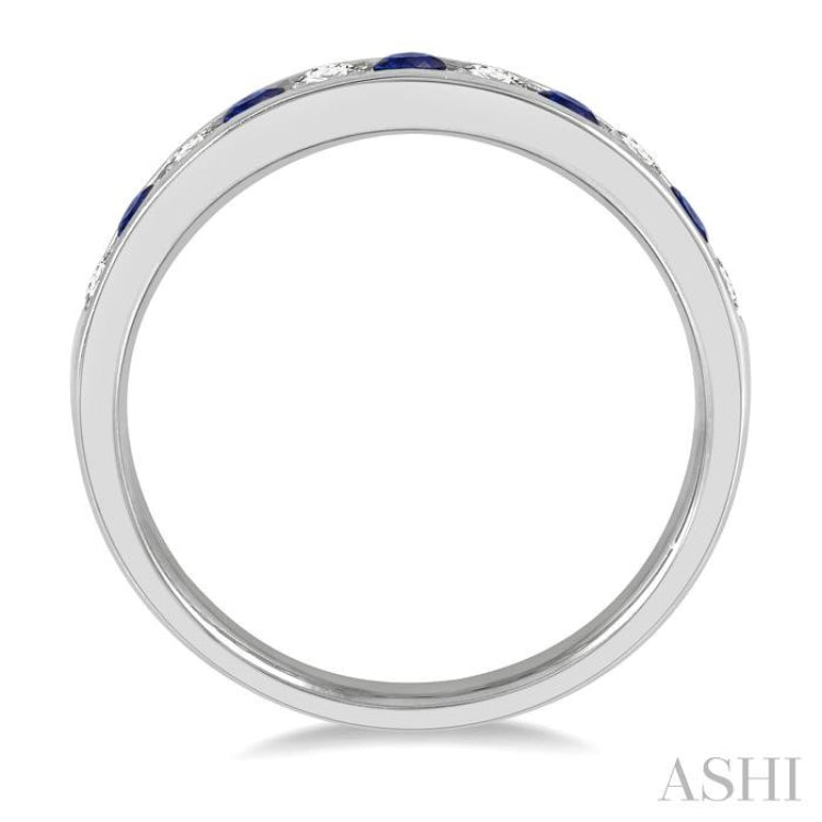 2.3 MM Sapphire and 1/4 ctw Round Cut Diamond Precious Wedding Band in 14K White Gold