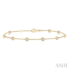 1 Ctw Circular Mount Round Cut Diamond Station Bracelet in 14K Yellow Gold