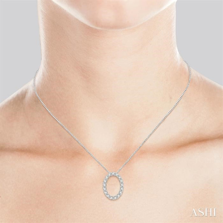 1/4 ctw Oval Shape Window Round Cut Diamond Pendant With Chain in 14K White Gold