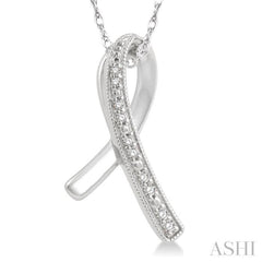 1/20 ctw Round Cut Diamond Awareness Ribbon Pendant With Chain in 10K White Gold