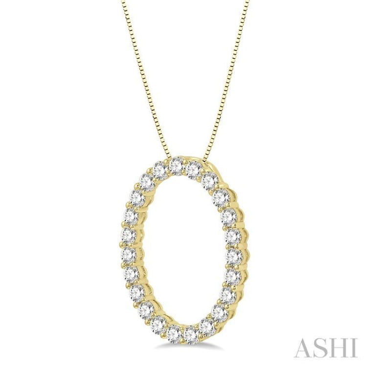 1 ctw Oval Shape Window Round Cut Diamond Pendant With Chain in 14K Yellow Gold