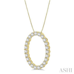 1 ctw Oval Shape Window Round Cut Diamond Pendant With Chain in 14K Yellow Gold