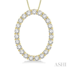 1 ctw Oval Shape Window Round Cut Diamond Pendant With Chain in 14K Yellow Gold