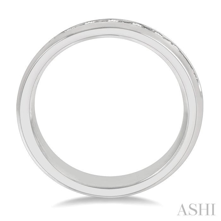 1 ctw Niched Center Round Cut Diamond Men's Wedding Band in 14K White Gold
