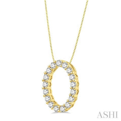 1/4 ctw Oval Shape Window Round Cut Diamond Pendant With Chain in 14K Yellow Gold