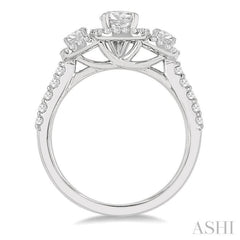 1 ctw Cushion Shape Past, Present & Future Diamond Engagement Ring With 3/8 ct Round Cut Center Stone in 14K White Gold