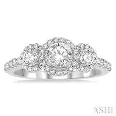 1 ctw Past, Present & Future Diamond Engagement Ring With 3/8 ct Round Cut Center Stone in 14K White Gold