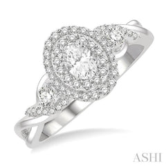 3/8 ctw Split Twisted Shank Round Cut Diamond Semi Mount Engagement Ring in 14K White Gold