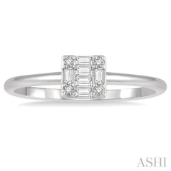 1/8 ctw Square Shape Baguette and Round Cut Diamond Petite Fashion Ring in 10K White Gold
