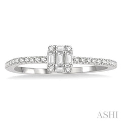 1/4 ctw Cushion Shape Petite Baguette and Round Cut Diamond Fashion Promise Ring in 10K White Gold