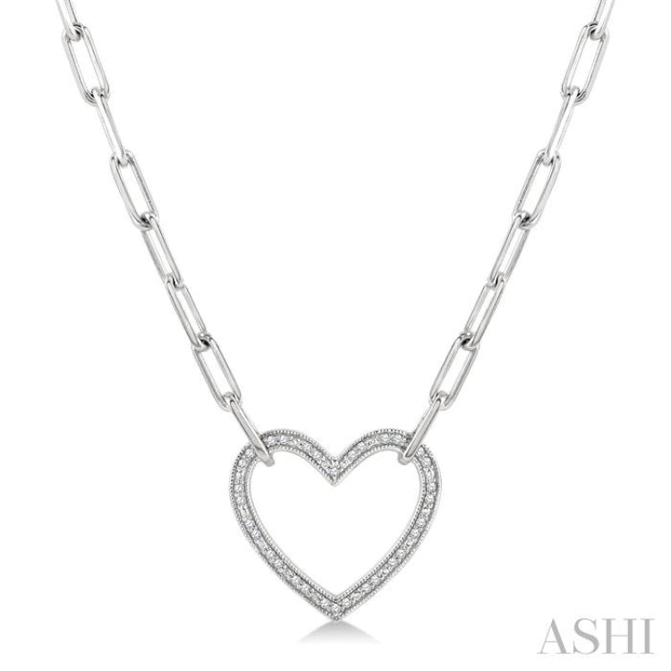 1/10 Ctw Round Cut Diamond Heart Pendant With Paperclip Chain in Sterling Silver
