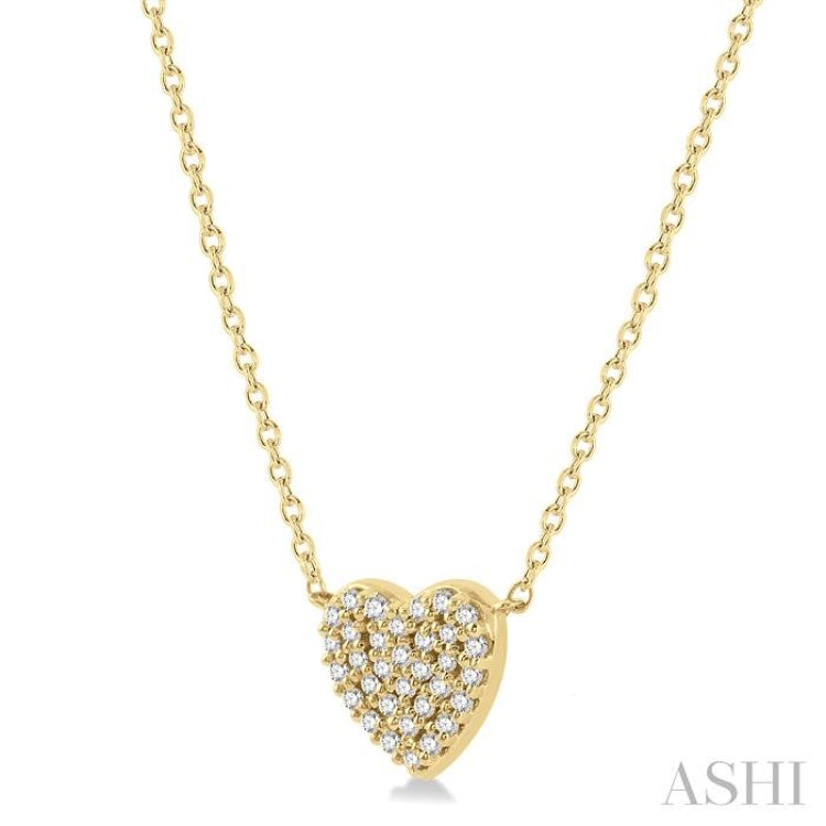 1/8 Ctw Heart Charm Round Cut Diamond Petite Pendant With Chain in 10K Yellow Gold