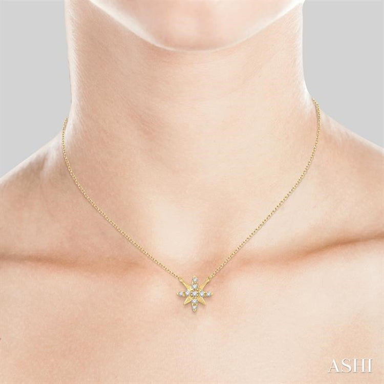 1/10 ctw Star Round Cut Diamond Petite Fashion Pendant With Chain in 10K Yellow Gold