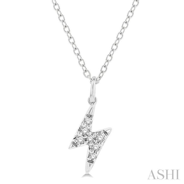 1/10 ctw Lightning Bolt Round Cut Diamond Petite Fashion Pendant With Chain in 10K White Gold